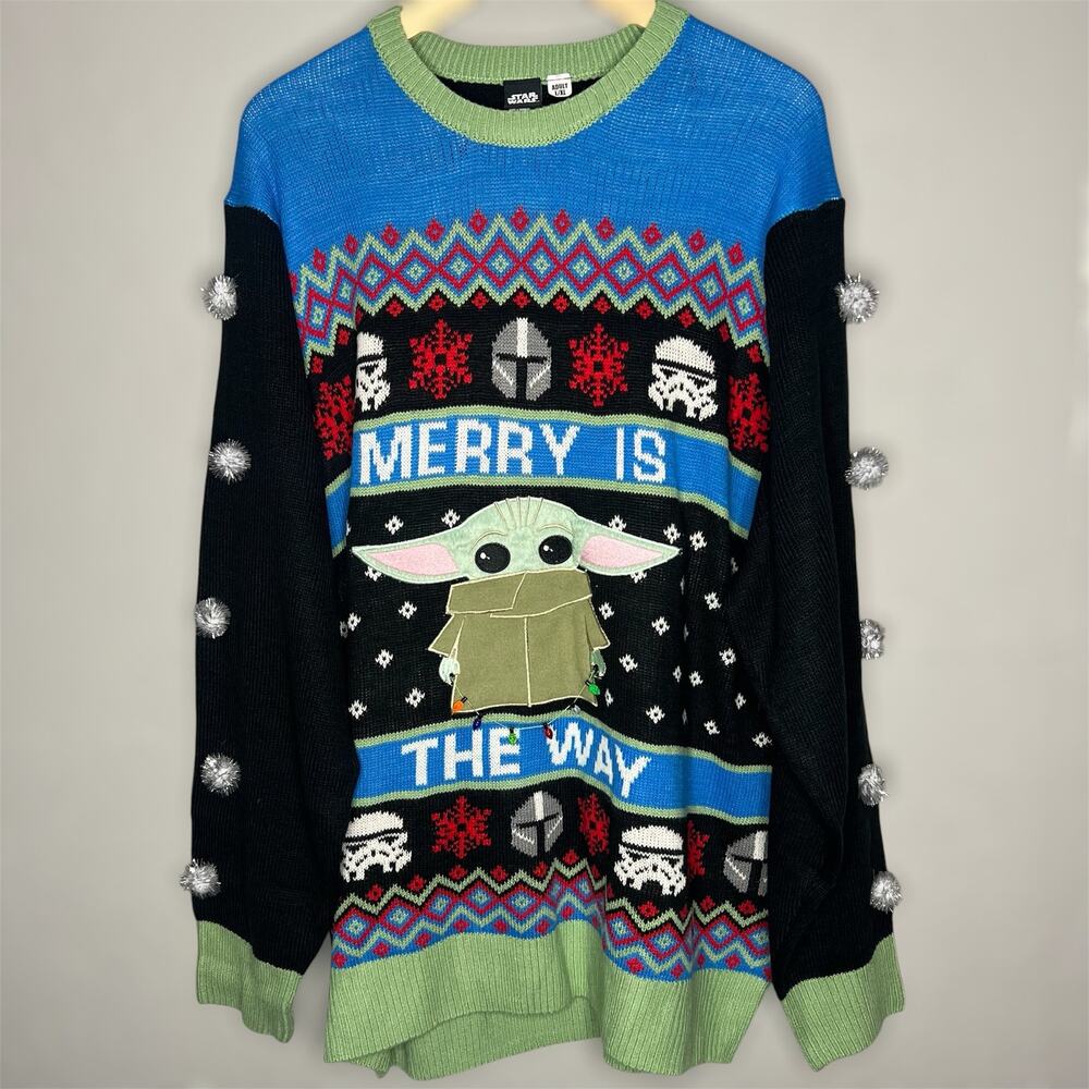 Star Wars Ugly Christmas Sweater L/XL Adult Grogu Baby Yoda Holiday Party Black